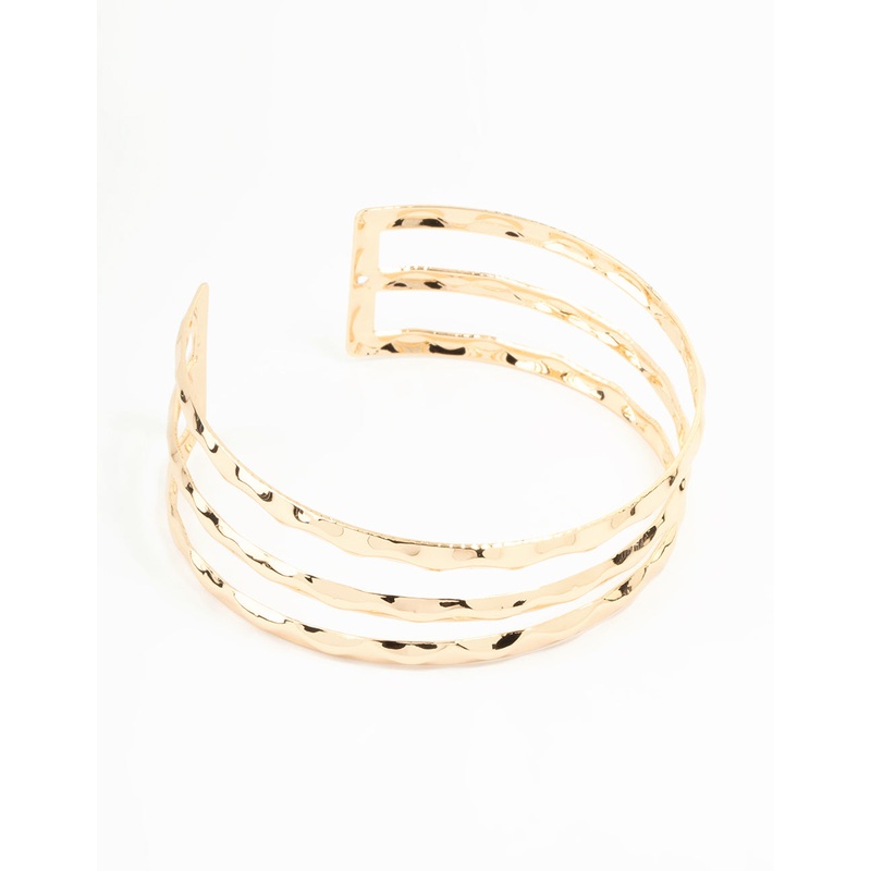 Gold Hammered Multirow Wrist Cuff