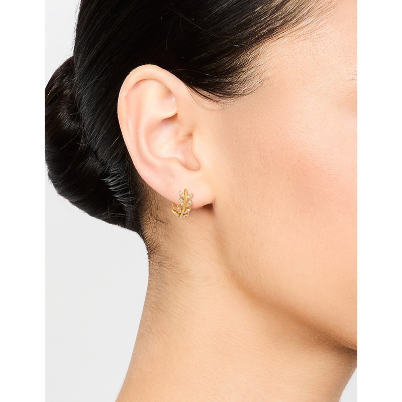 Gold Plated Surgical Steel Diamante Leaf Huggie Earrings