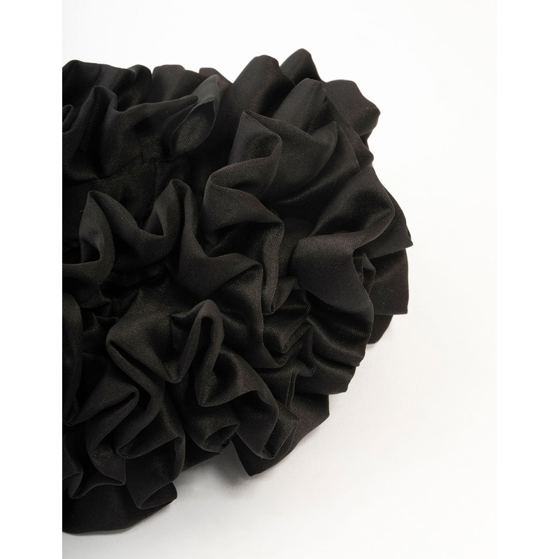 Large Black Ruffle Fabric Scrunchie