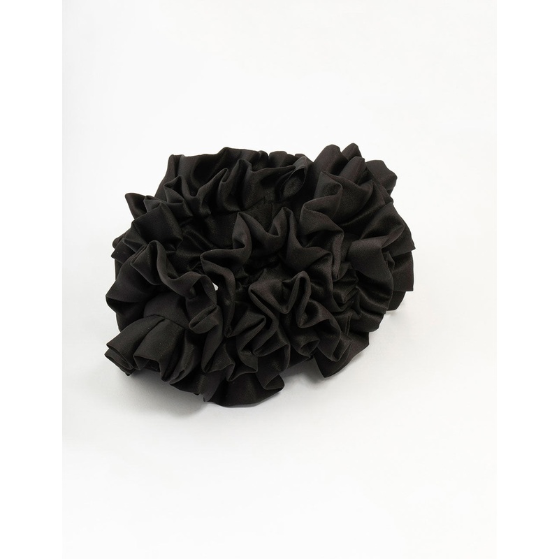 Large Black Ruffle Fabric Scrunchie