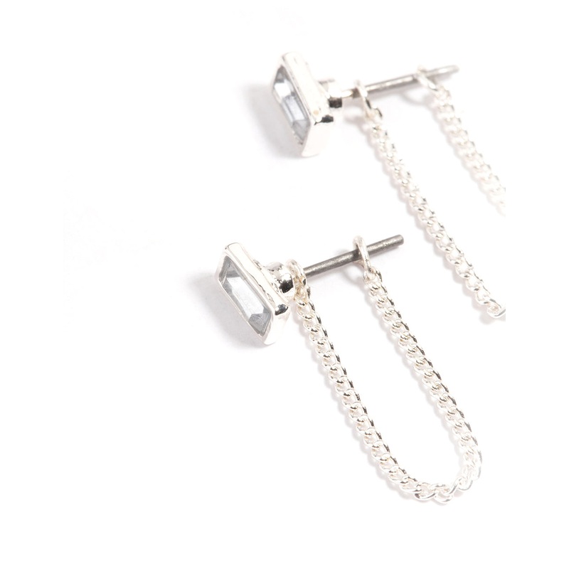 Silver Emerald Chain Jacket Earrings