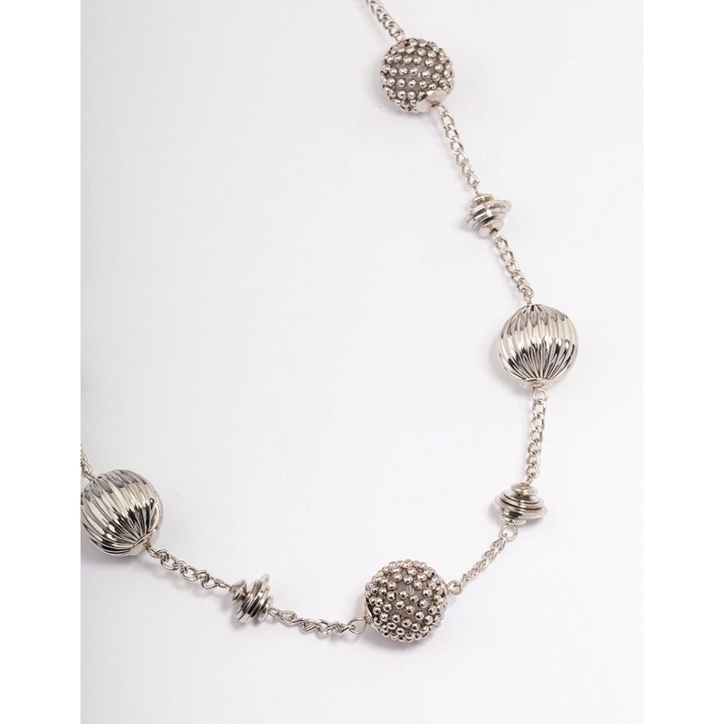 Silver Short Texture Multi Round Necklace