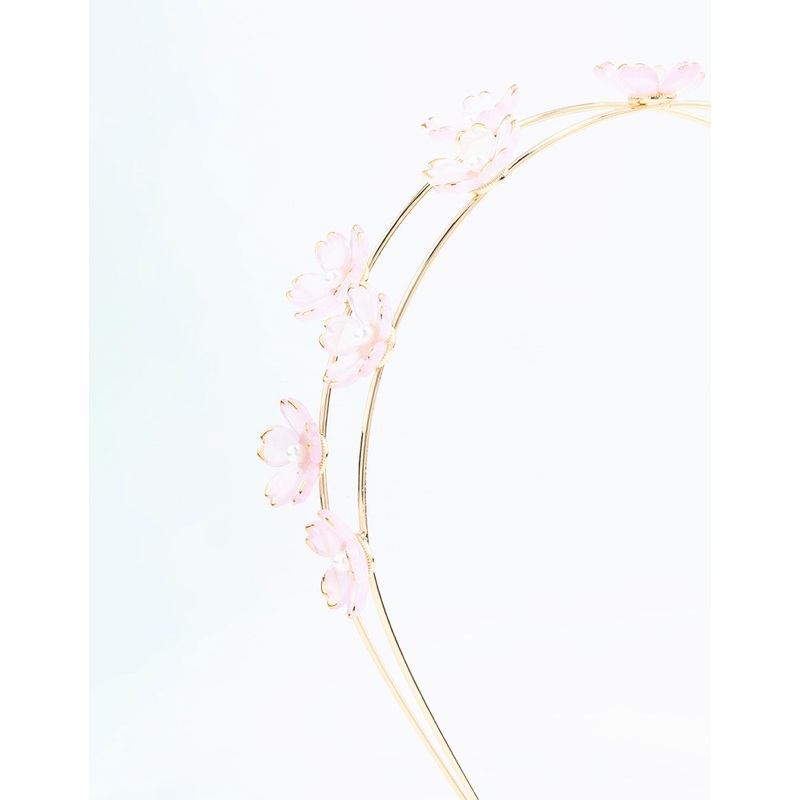 Small Pink Flower Gold Headband