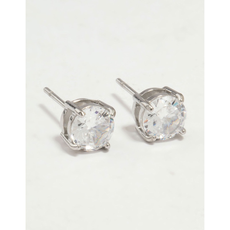 Surgical Steel Round Cubic Zirconia Claw Set Earrings
