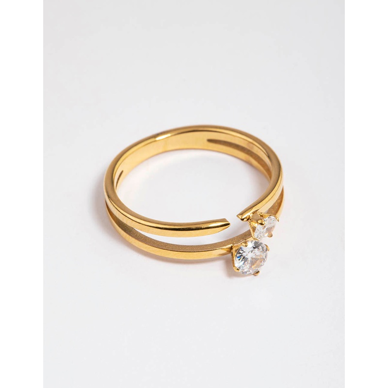 Waterproof Gold Plated Classic Cubic Zirconia Offset Ring