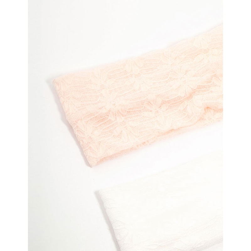 White & Pink Stretch Lace Headbands 2-Pack