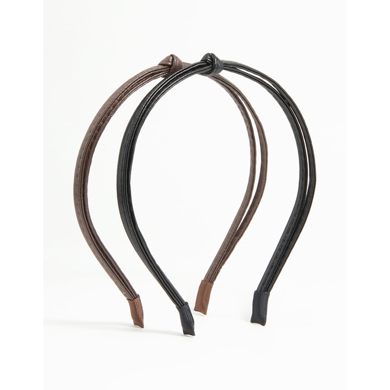 Black & Brown Faux Leather Small Knitted Headbands 2-Pack