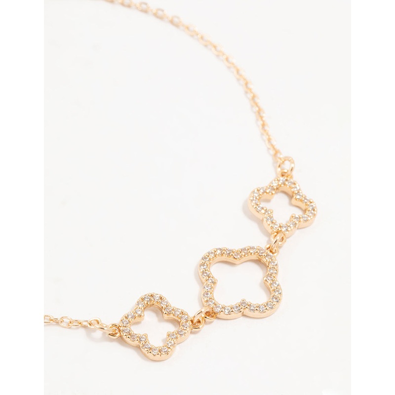 Gold Cubic Zirconia Flower Trio Bracelet