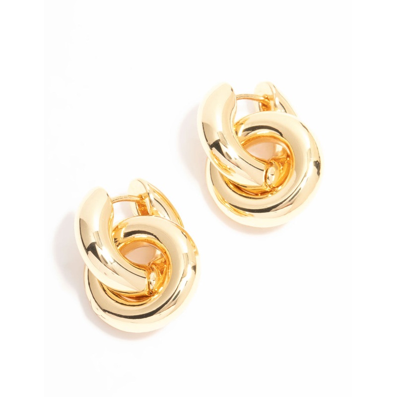 Gold Plated Rondell Huggie Drop Earrings