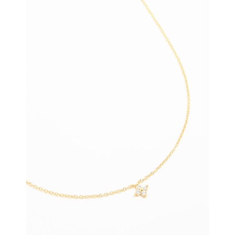 Gold Plated Sterling Silver Cubic Zirconia Flower Necklace