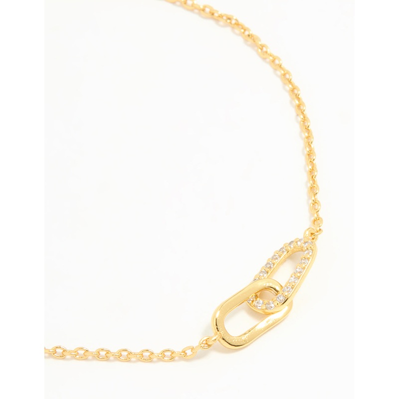 Gold Plated Sterling Silver Cubic Zirconia Link Oval Bracelet