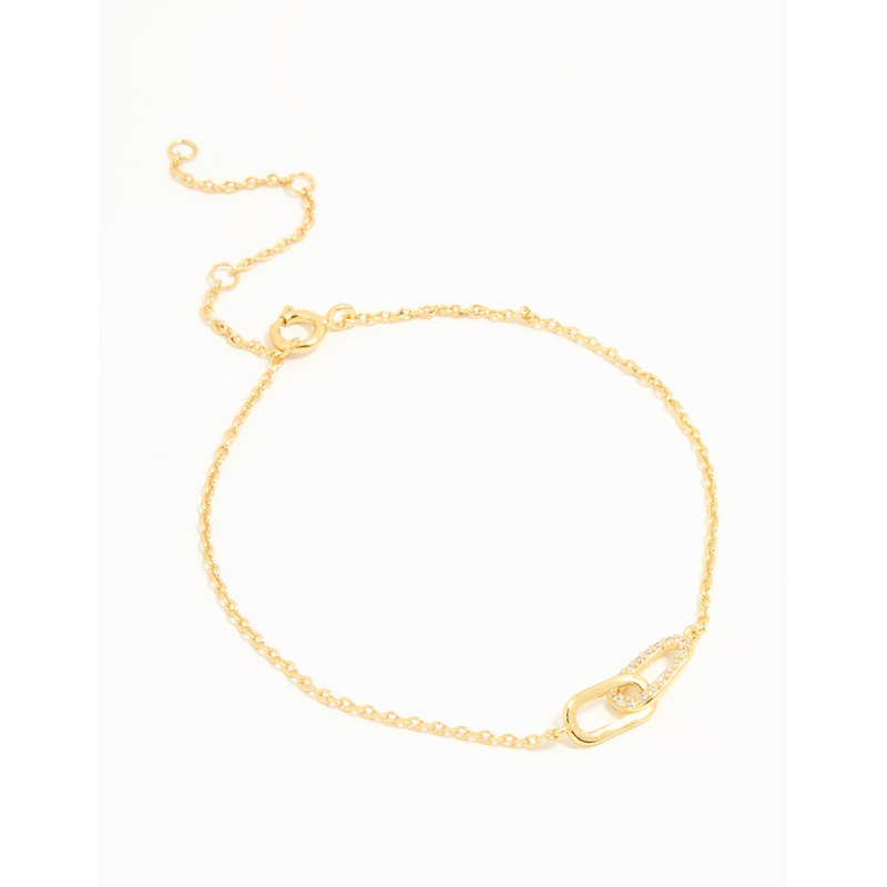 Gold Plated Sterling Silver Cubic Zirconia Link Oval Bracelet