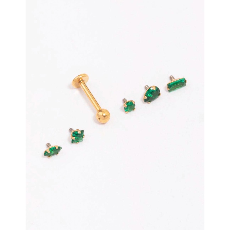 Gold Plated Surgical Steel Emerald Stone Flat Back 6-Pack