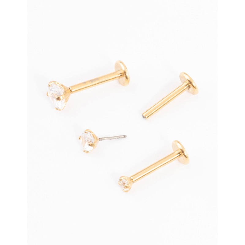 Gold Plated Titanium Cubic Zirconia Basic Threadless Flat Back Pack