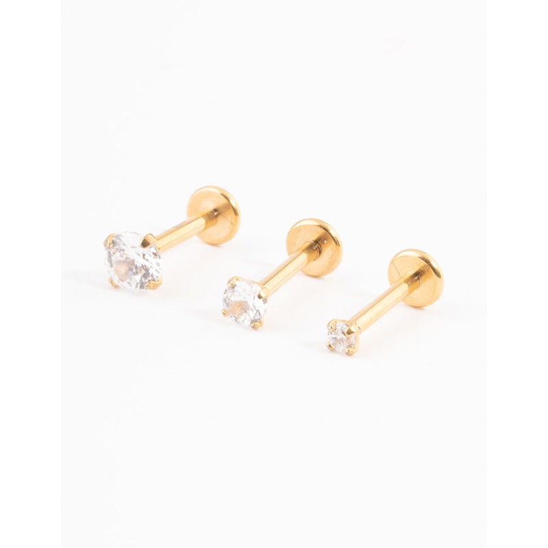 Gold Plated Titanium Cubic Zirconia Basic Threadless Flat Back Pack