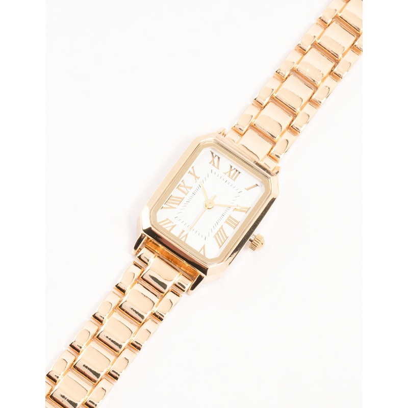 Gold Roman Numerals Rectangle Watch