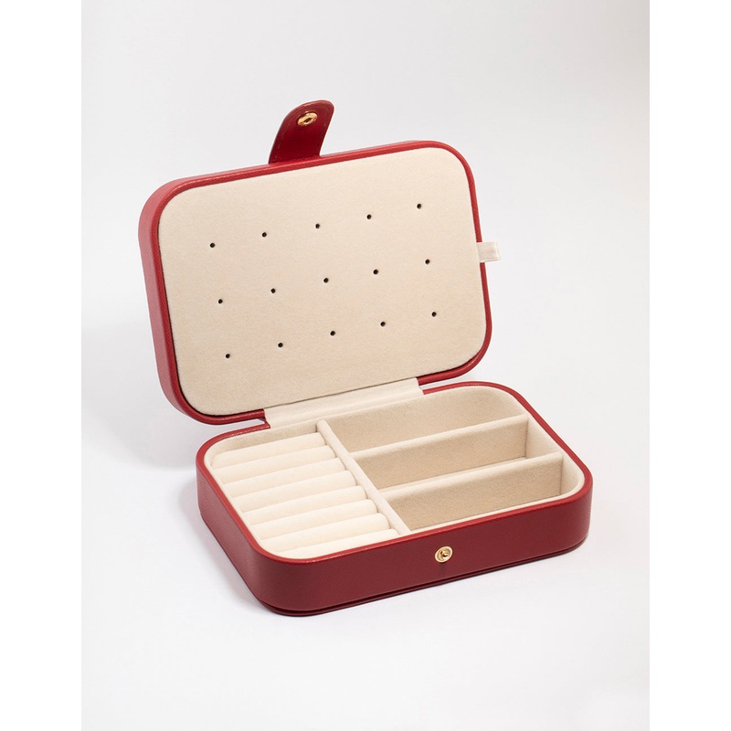 Red Faux Leather Rectangular Jewellery Case