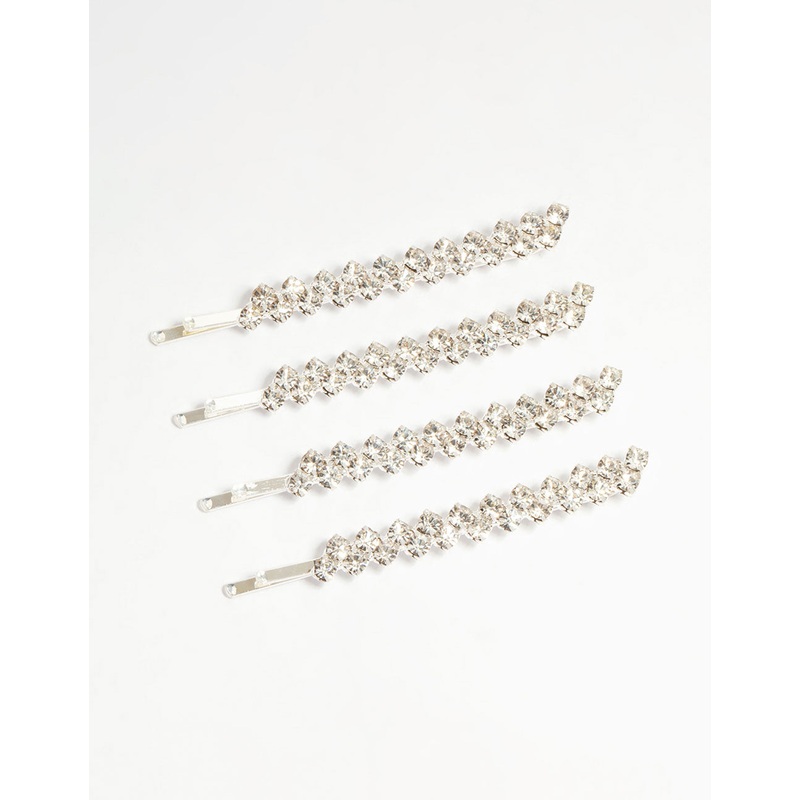 Silver Diamante Dressy Hair Slides 4-Pack