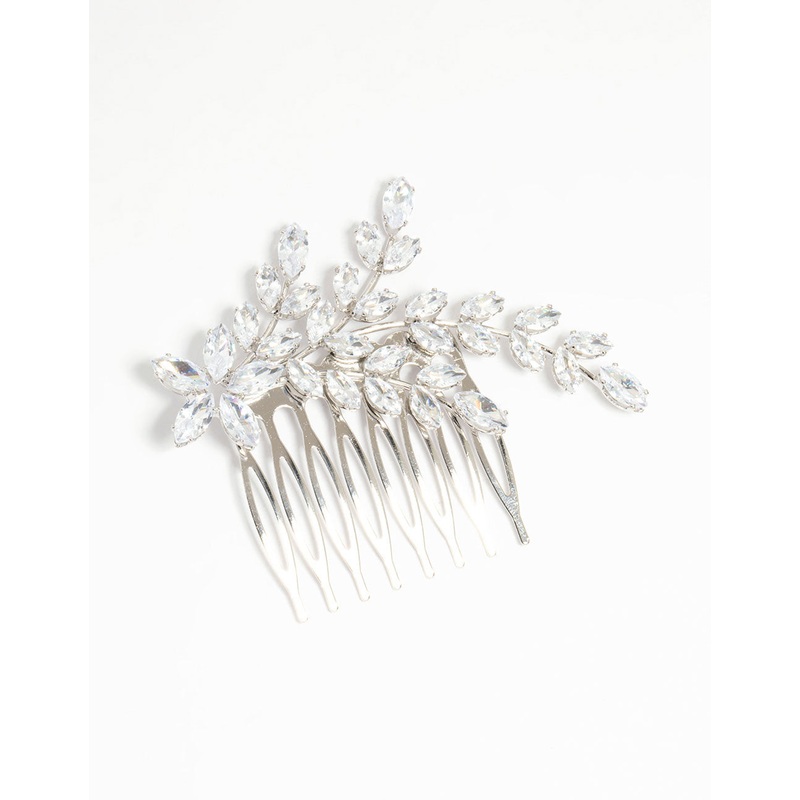 Silver Diamante Flower & Leaf Hair Comb