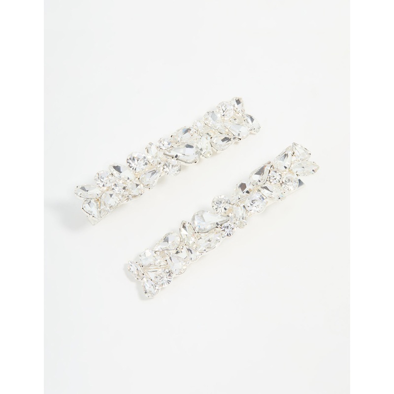 Silver Diamante Mixed Cut Hair Clips 2-Pack