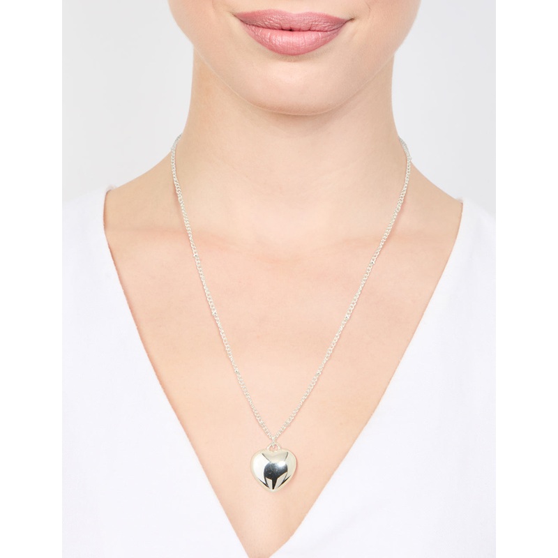 Silver Puffy Heart Ball Chain Necklace