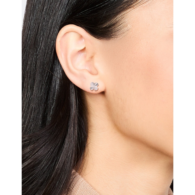 Sterling Silver Ribbed Flower Stud Earrings