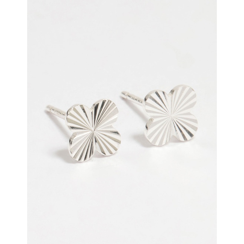 Sterling Silver Ribbed Flower Stud Earrings