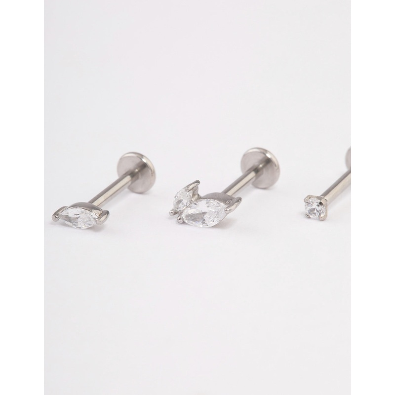 Surgical Steel Cubic Zirconia Leaf Flat Back Pack