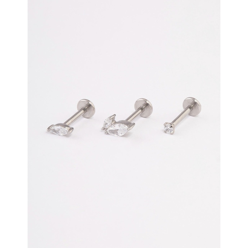 Surgical Steel Cubic Zirconia Leaf Flat Back Pack