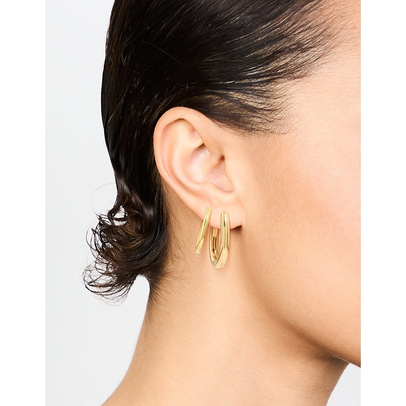 Waterproof Gold Plated Stainless Steel Oval Tube Hoop Earrings 2-Pack