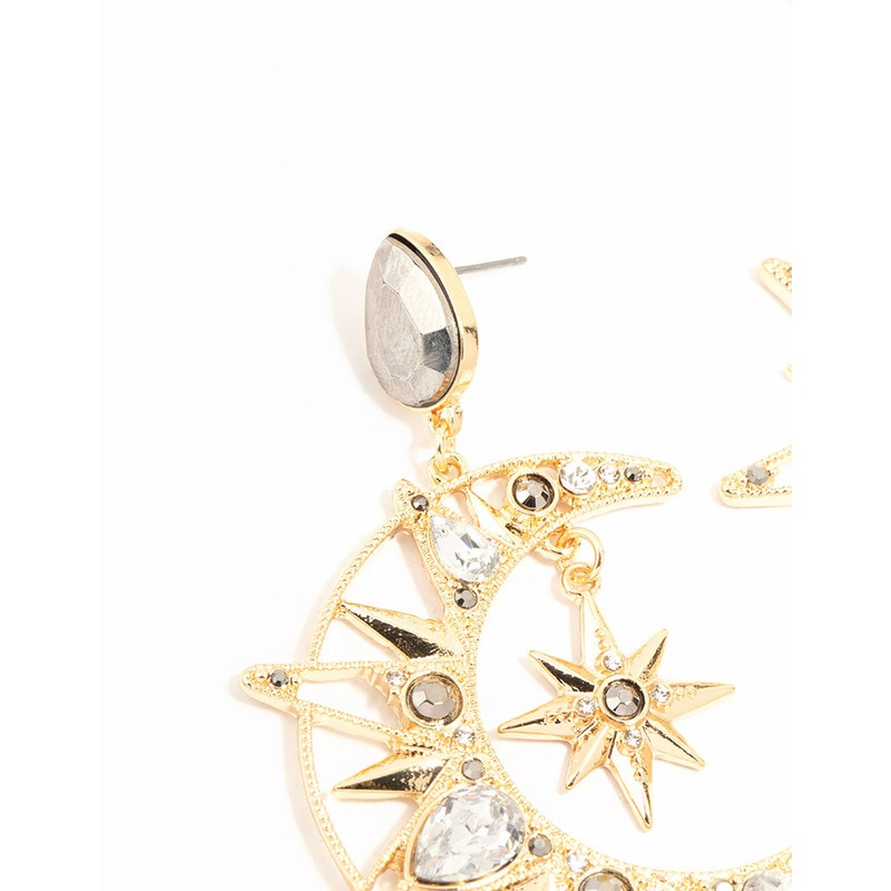 Gold Celestial Diamante Drop Earrings