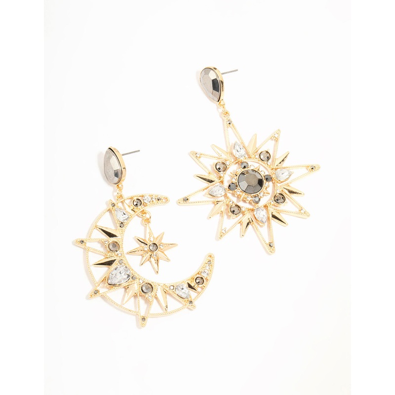 Gold Celestial Diamante Drop Earrings