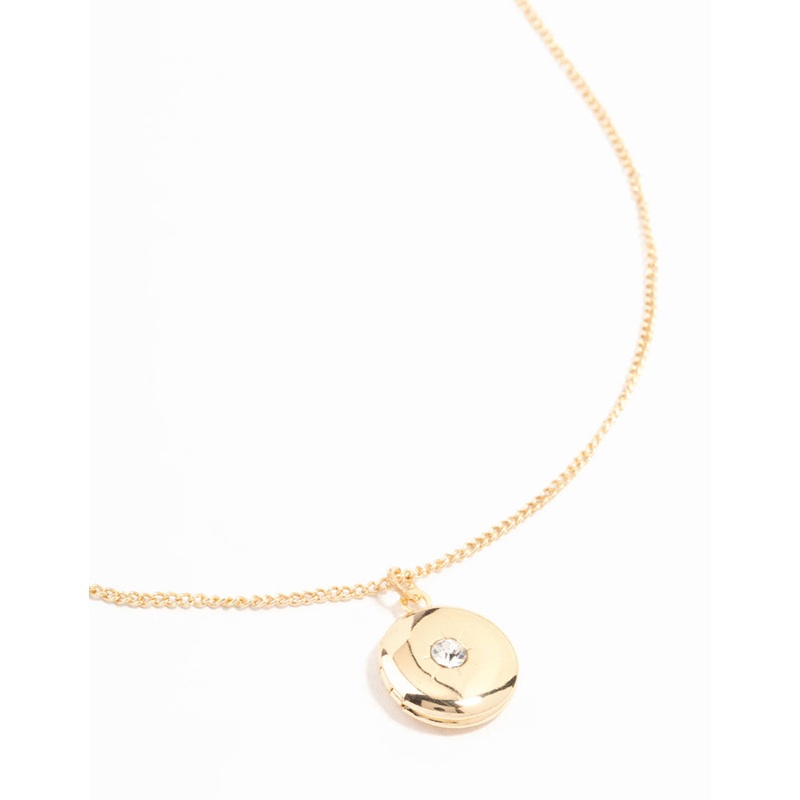 Gold Circle Locket Necklace