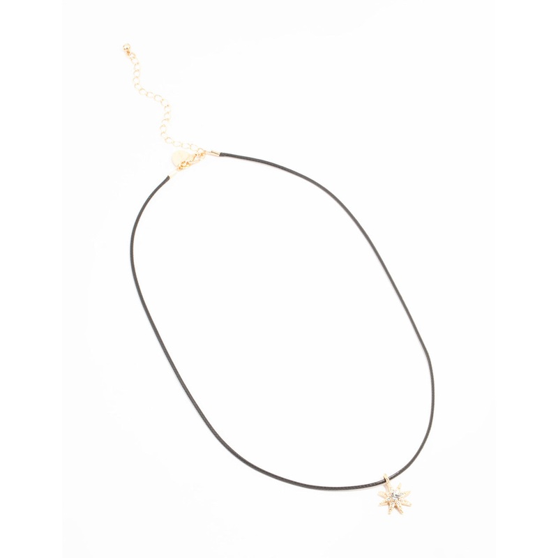 Gold Diamante Sun Cord Necklace