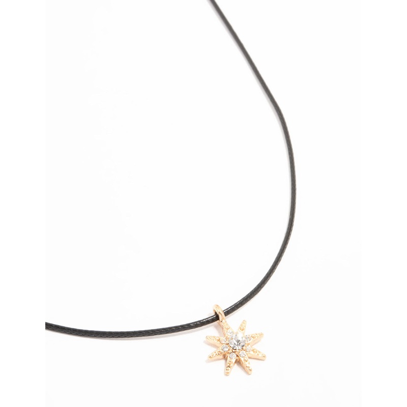 Gold Diamante Sun Cord Necklace