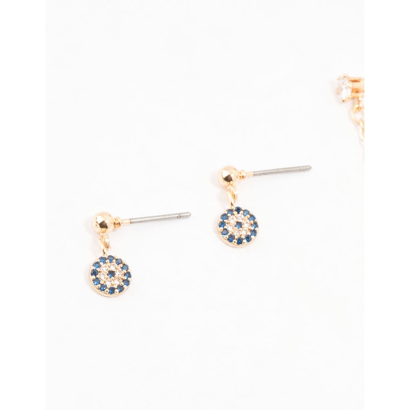 Gold Evil Eye & Hamsa Hand Chain Earrings 3-Pack