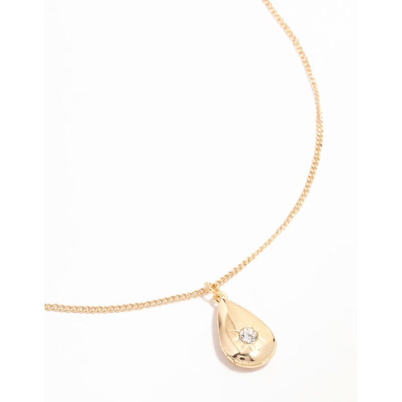 Gold Pear Shaped Locket Necklace
