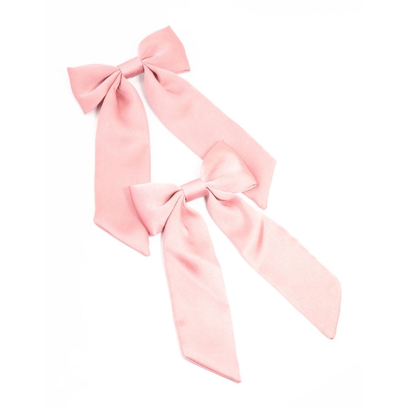 Medium Pink Satin Bow Clips 2-Pack