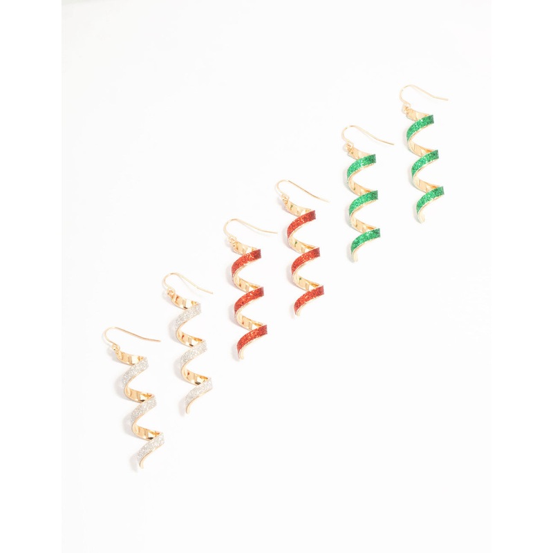 Multicoloured Glitter Spiral Drop Earrings 3-Pack