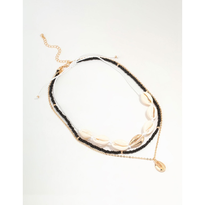 Shell & Black Cord Layered Necklace