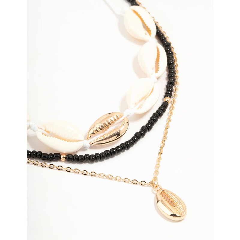 Shell & Black Cord Layered Necklace