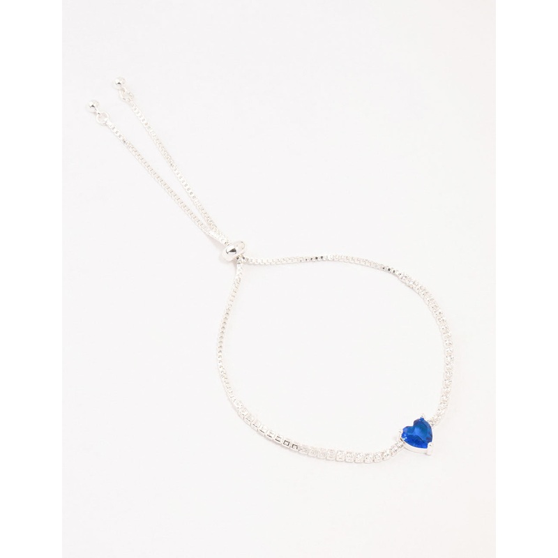 Silver Blue Heart Cubic Zirconia Tennis Bracelet