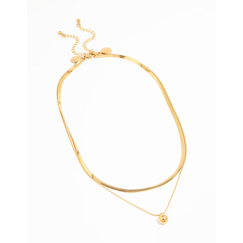 Waterproof Gold Plated Stainless Steel Layered Ball & Snake Chain Necklace