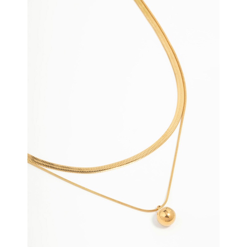Waterproof Gold Plated Stainless Steel Layered Ball & Snake Chain Necklace