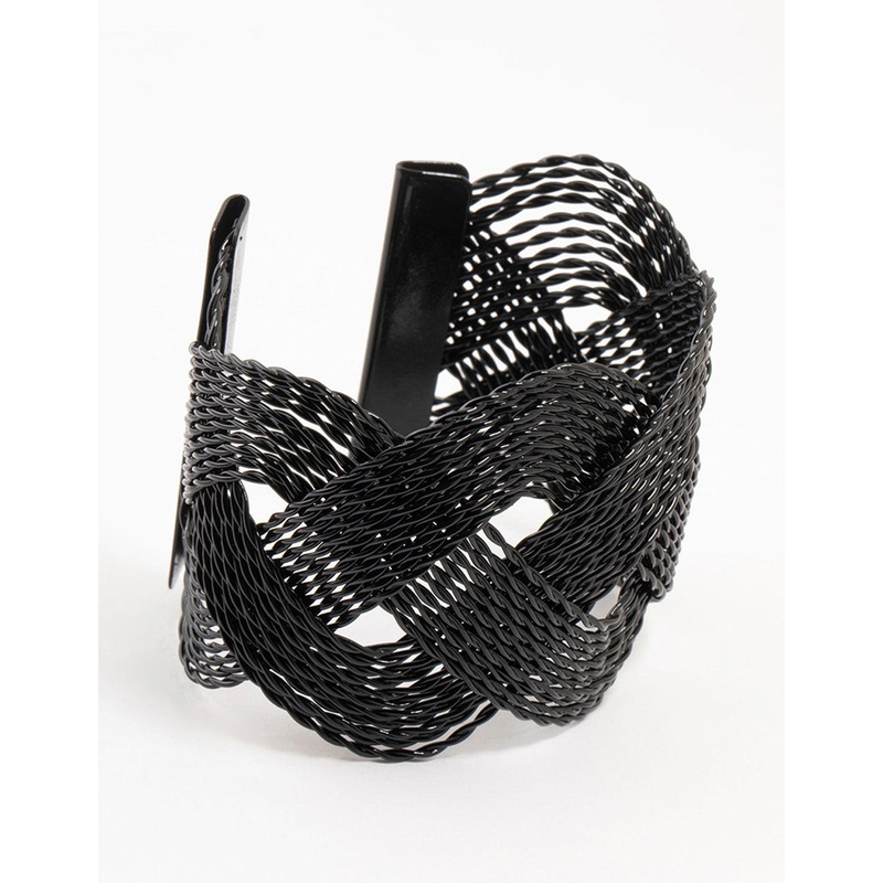 Black Coated Crossover Twisted Wrist Cuff