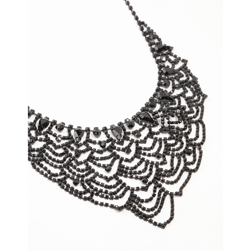 Black Coated Diamante Lace Pattern Necklace