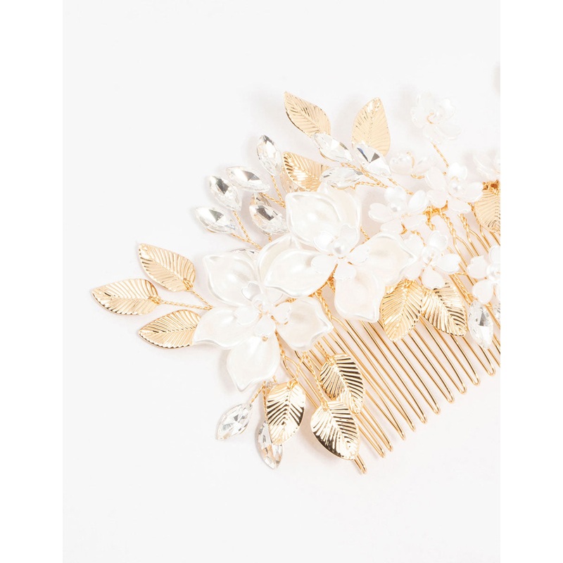 Gold Mixed Flower & Leaf Hair Comb