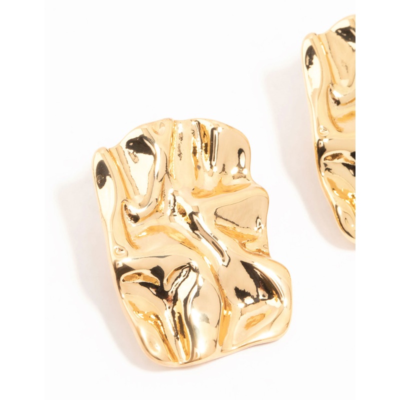 Gold Plated Molten Rectangle Stud Earrings