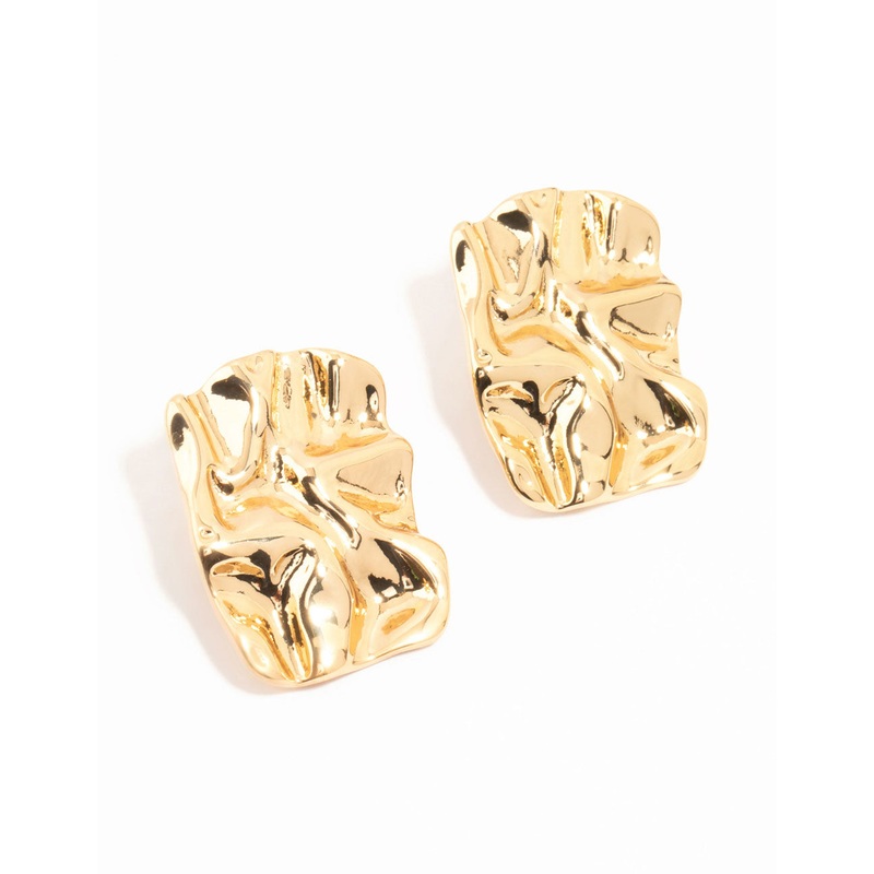 Gold Plated Molten Rectangle Stud Earrings