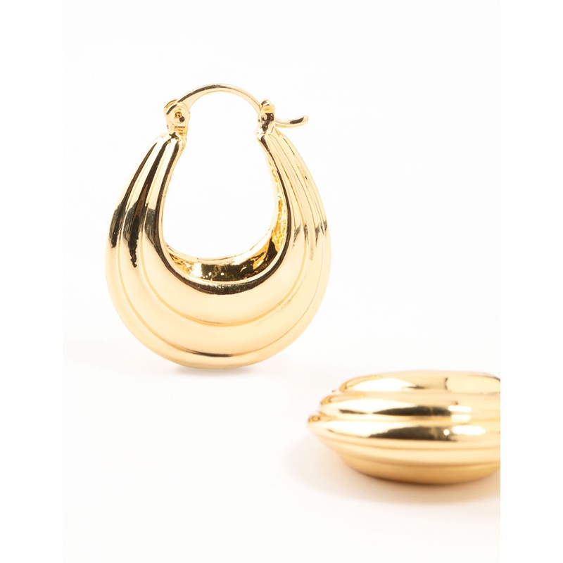 Gold Plated Ribbed Chunky Hoop Earrings